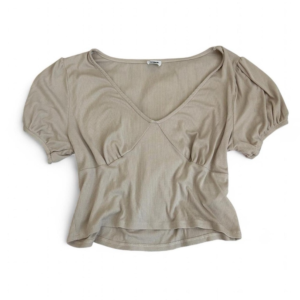 Cotton On Cream/Beige Puff Sleeve Babydoll Top